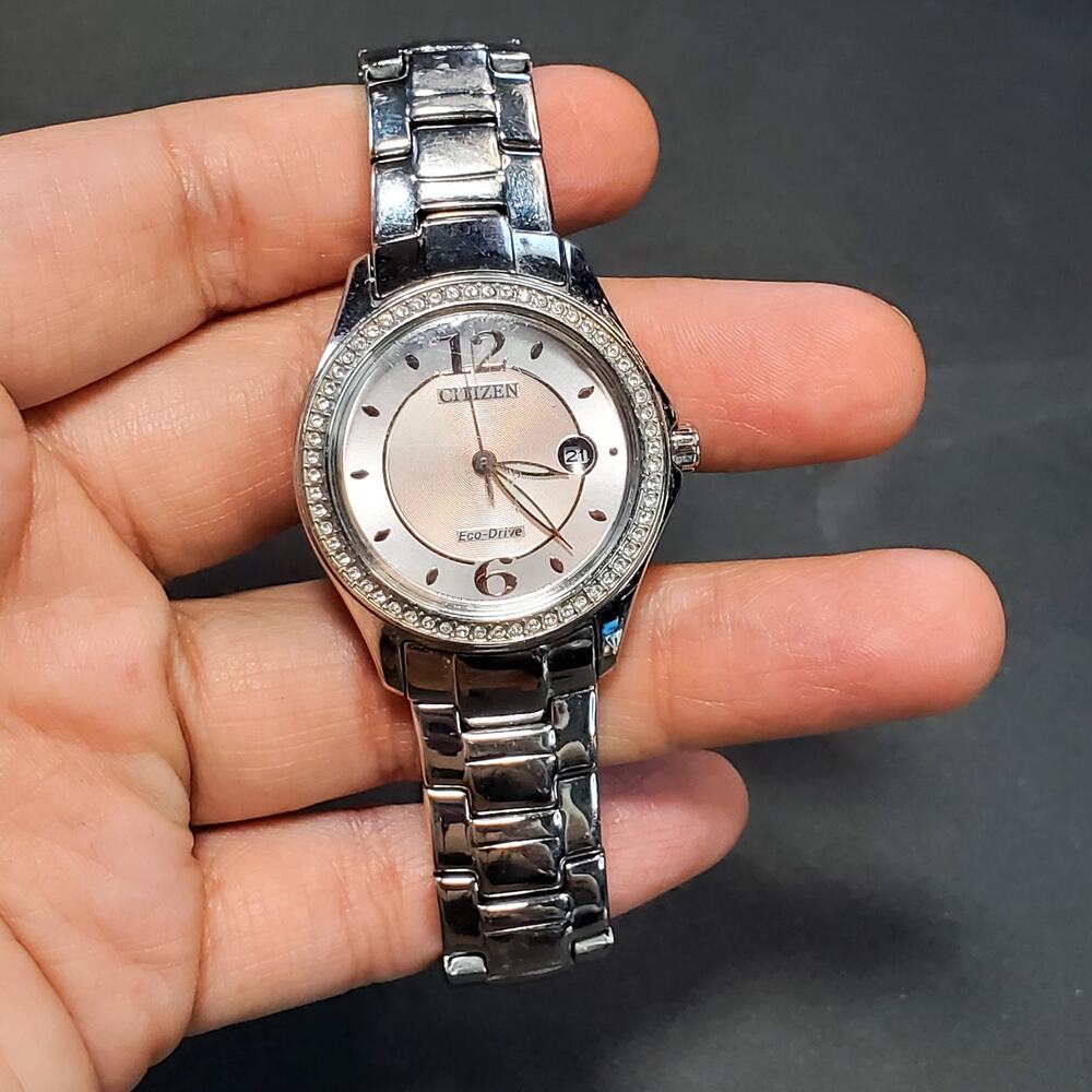 Citizen Silhouette Crystal Eco-Drive Pink Dial Diamond Ladies Watch FE1140-86X